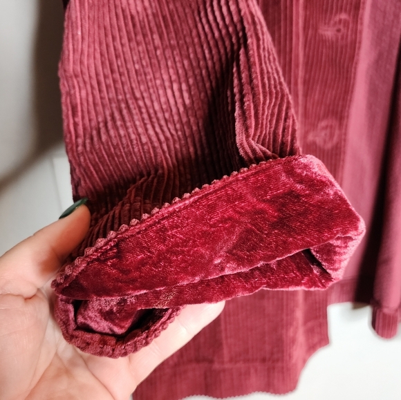 J. Jill Corduroy Red Wine Maroon Pleat Back Button Front Jacket Size Large - Picture 7 of 16